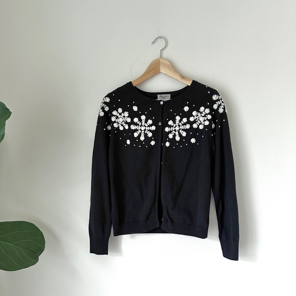 VTG 90s Eddie Bauer Cardigan Angora Lambs Wool Embroidered Snowflakes Holiday - Picture 1 of 11